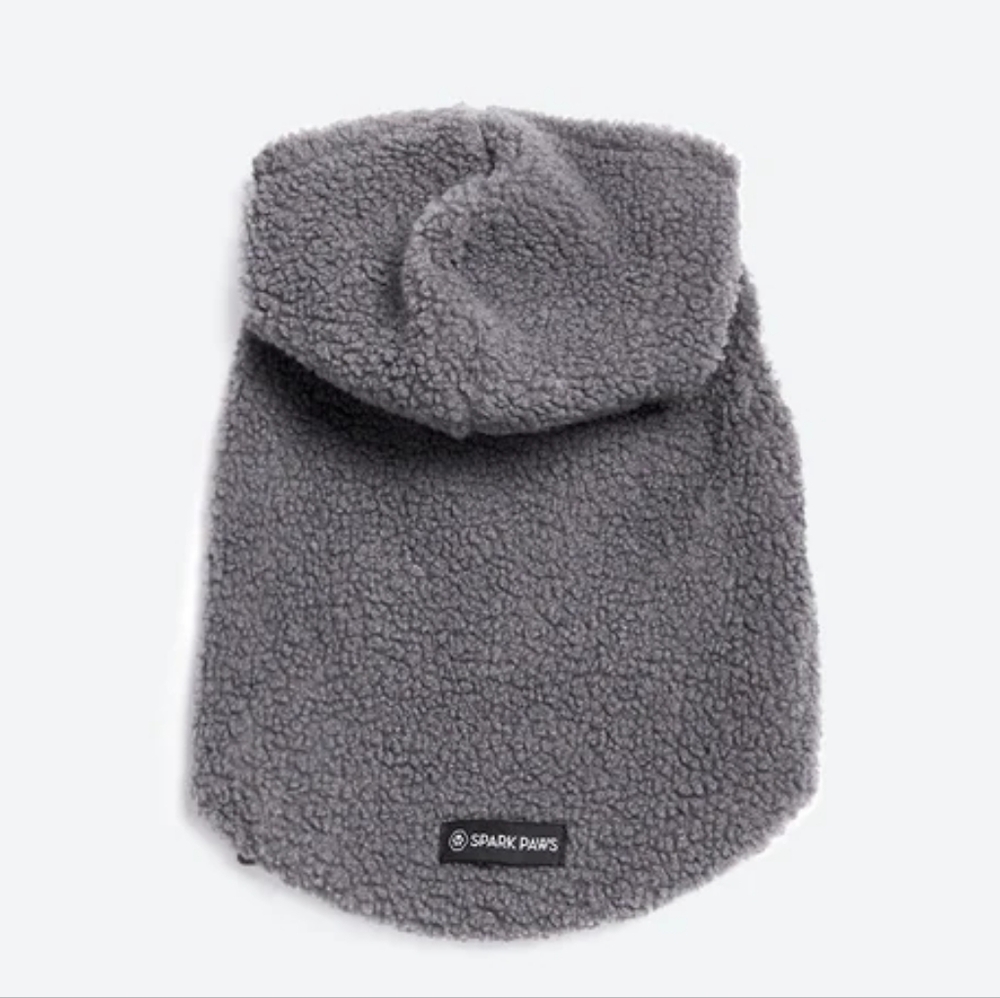 Grey Sherpa Dog Jacket With Hood, "Spark Paws" Brand, Size XL - Picture 2 of 4